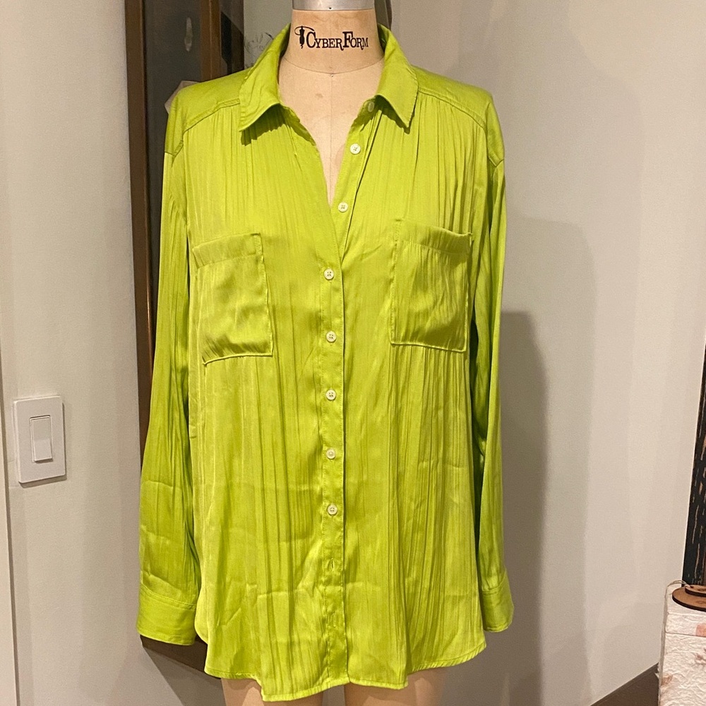 Anthropologie Vibrant Green Button-Down Shirt